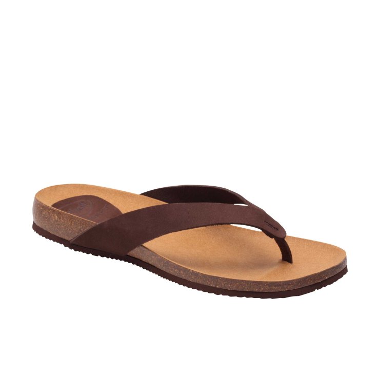 Scholl® Tist 2.0 Women's Thong Sandal In Nubuck Bioprint® Footbed Brown Color Size 38