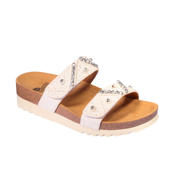 Scholl® Zafirah Women's Sandal Canvas + Beads Bioprint® Footbed Color White Size 40