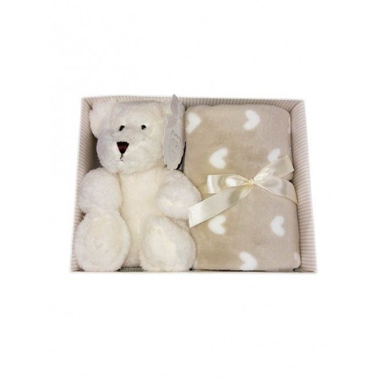 Set 2pcs gift box blanket cover cradle pram hearts with plush baby girl newborn T&R cream beige stars TU