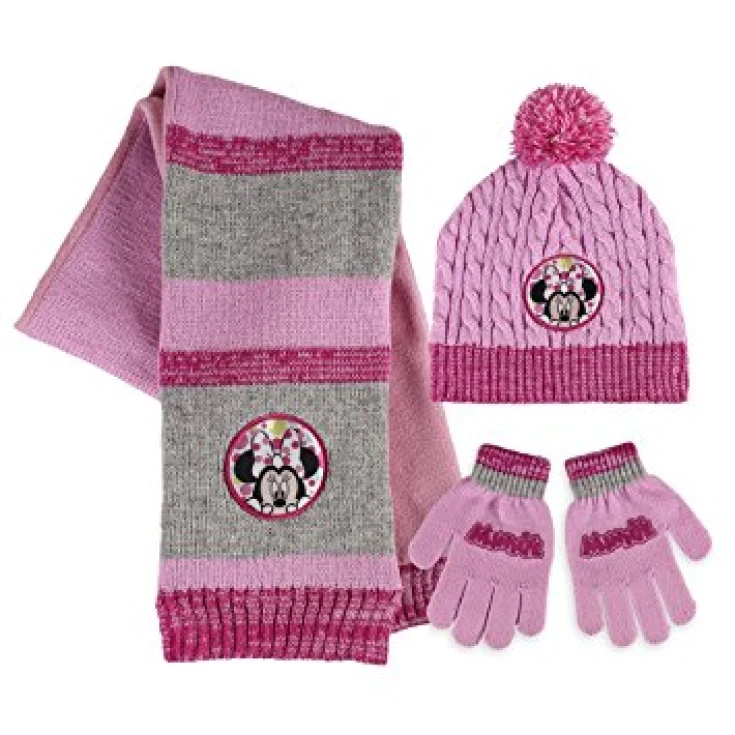 3pcs set hat hat scarf gloves Disney baby Minnie fuchsia pink size 52