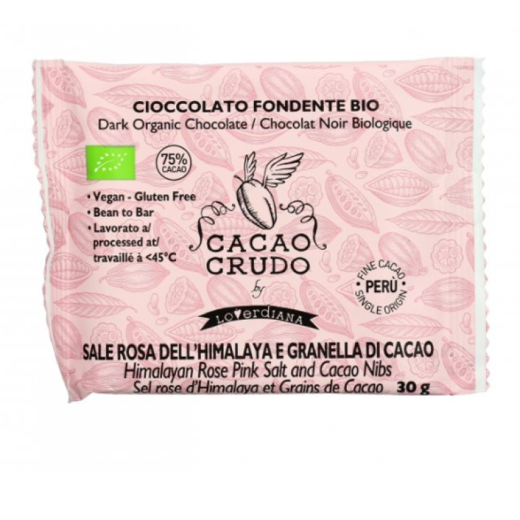 Dark Chocolate with Pink Salt and Cacao Nibs Raw Cacao by Loverdiana 30g