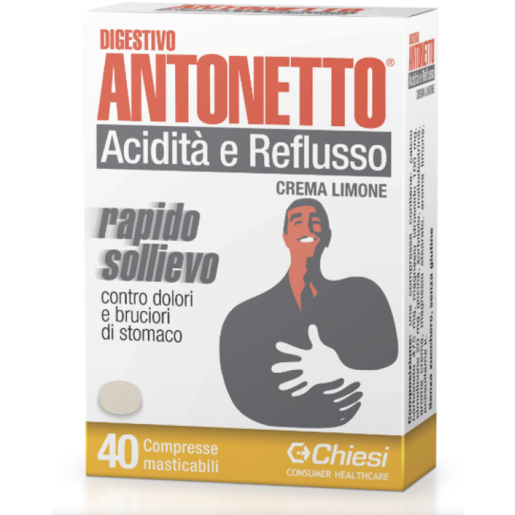 Digestive Antonetto® Acidity And Reflux Lemon Cream Chiesi 40 Chewable Tablets