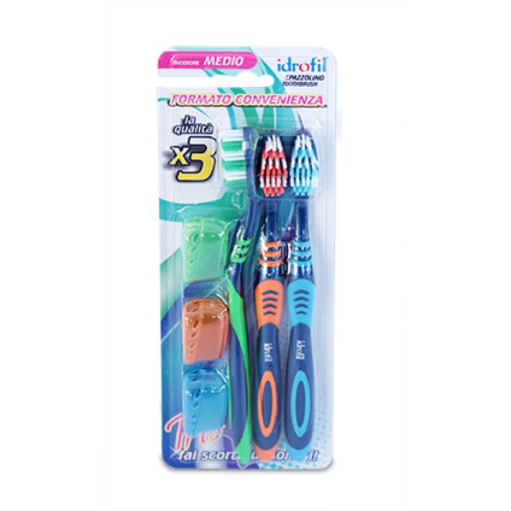 Idrofil Spazzolino Tris Medio, 3 Pezzi