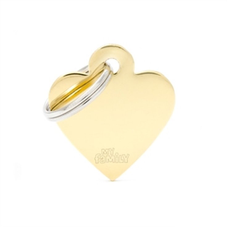 Basic Heart ID Tag in Golden Brass