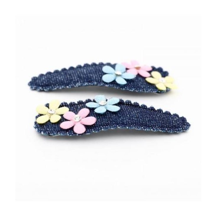 Jeans Hair Clips With Flowers And Strass Clic Clac 2 Pieces