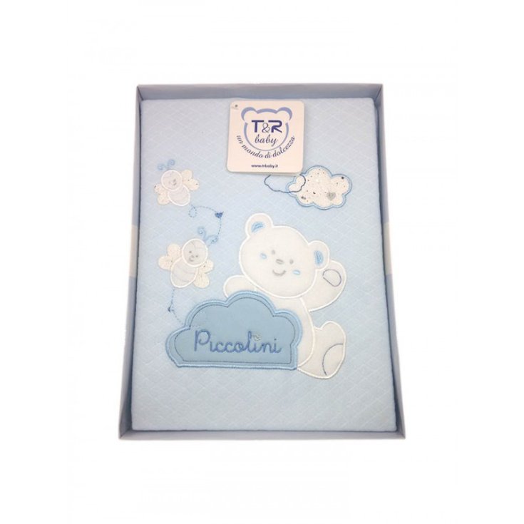 T&R Baby Cradle / Bed Cover With Teddy Bear Embroidery Light Blue Color