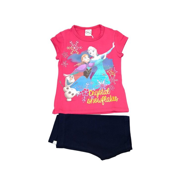 2pcs set T-shirt knitted t-shirt shorts bielastic cotton baby girl Disney Frozen fuchsia blue 4A