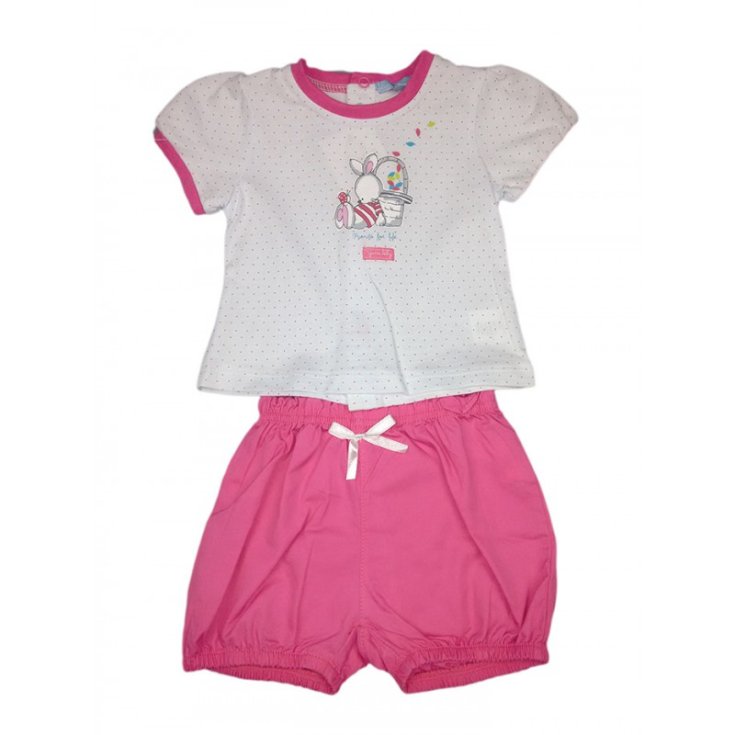 2pcs set of short-sleeved jersey shorts for newborn baby boy Yatsi white fuchsia 6 m