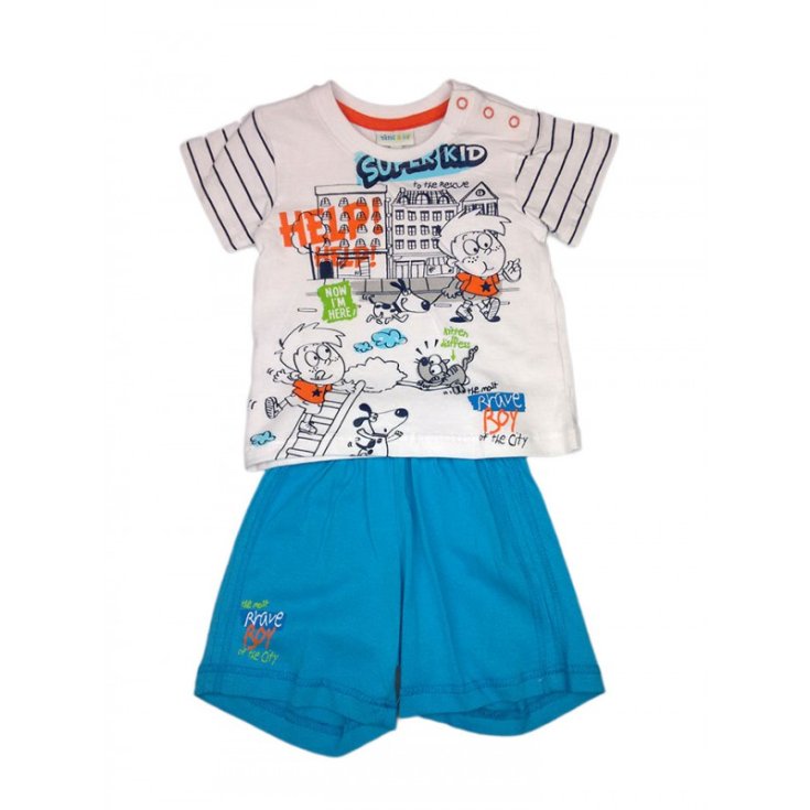 2pcs set of short-sleeved jersey shorts for newborn baby boy Yatsi white blue 12 m
