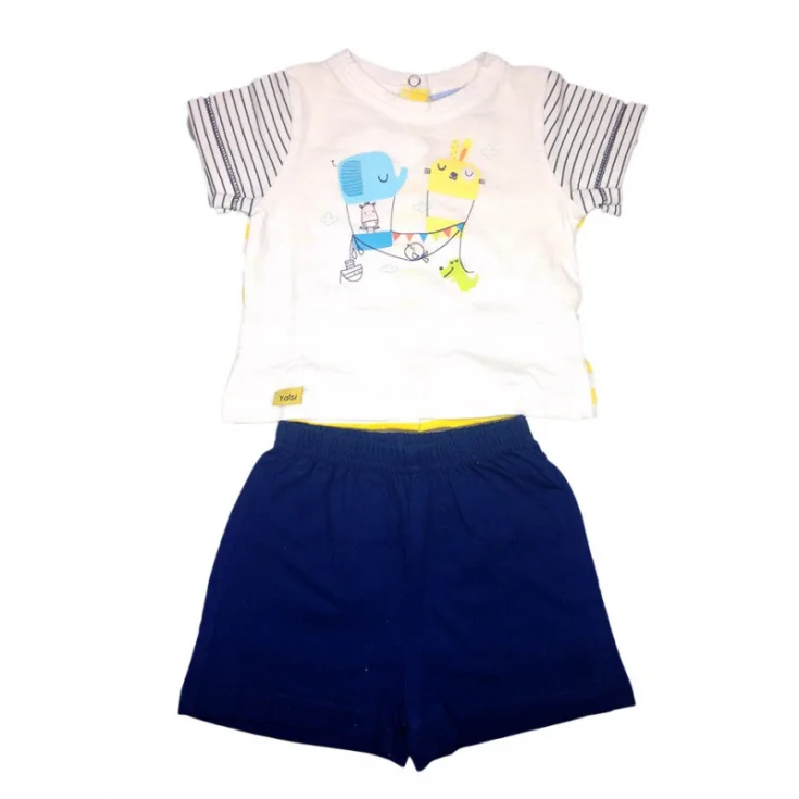 2pcs set jersey shorts baby boy half sleeve Yatsi white blue 3 m