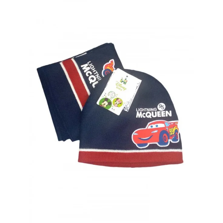 2pcs set hat and scarf baby boy blue cars 12-36 months