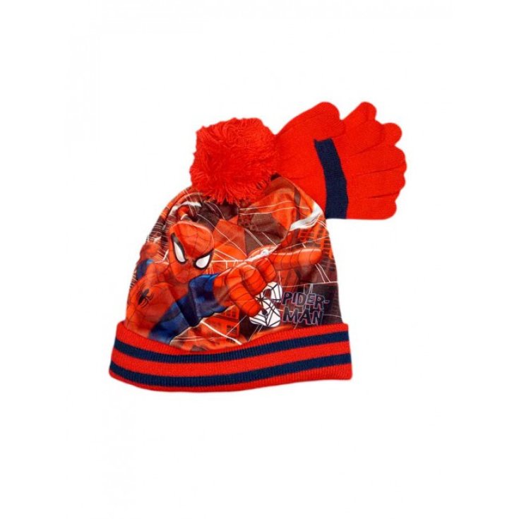 Set 2pcs hat hat pompom gloves baby boy Spiderman red Spiderman size 52