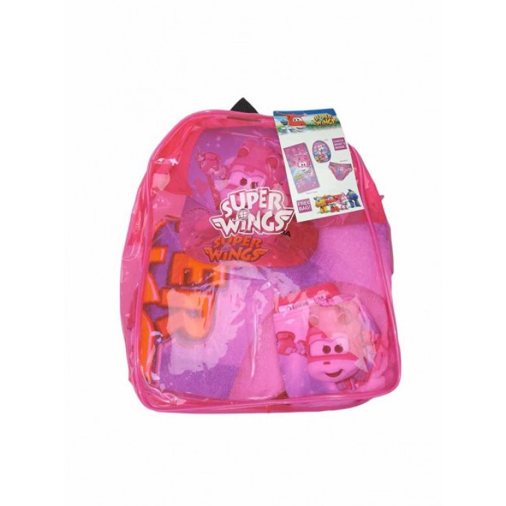 Sea set backpack towel hat costume slip bathing suit baby girl Super Wings fuchsia 8A