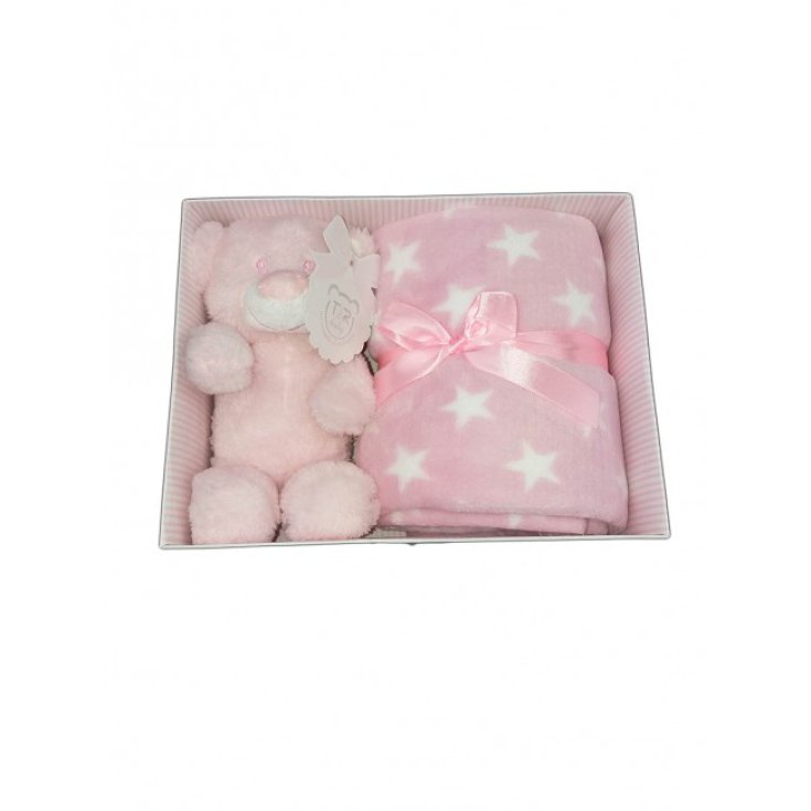 Set 2pcs gift box blanket cover cradle pram polka dot with plush baby girl T&R pink TU