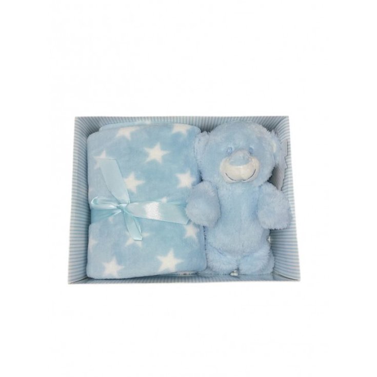 Set 2pcs gift box blanket cover cradle pram polka dot with plush baby newborn T&R sky TU