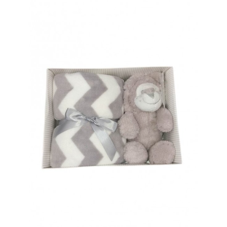 Set 2pcs gift box blanket cover crib pram striped with plush baby girl newborn T&R dove gray TU