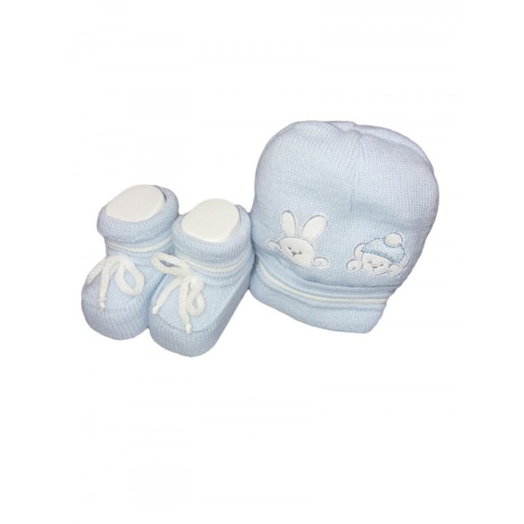 Set 2pcs hat hat La Rocca wool shoes baby boy embroidered sky TU