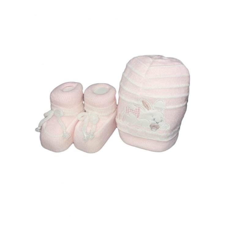 Set 2pcs hat hat La Rocca wool shoes baby boy embroidered white pink TU