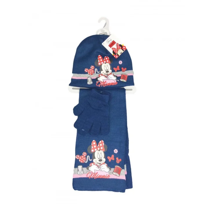 3pcs set hat hat scarf gloves Disney baby Minnie blue size 54
