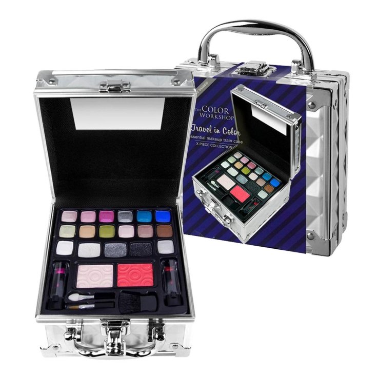 Markwins Color Workshop Travel In Color Silver Eyeshadow Case + Brushes + Lips