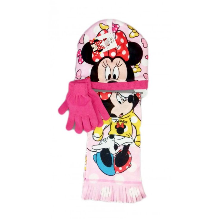 Set 3pcs hat hat scarf gloves Disney baby Minnie fuchsia pink size 54