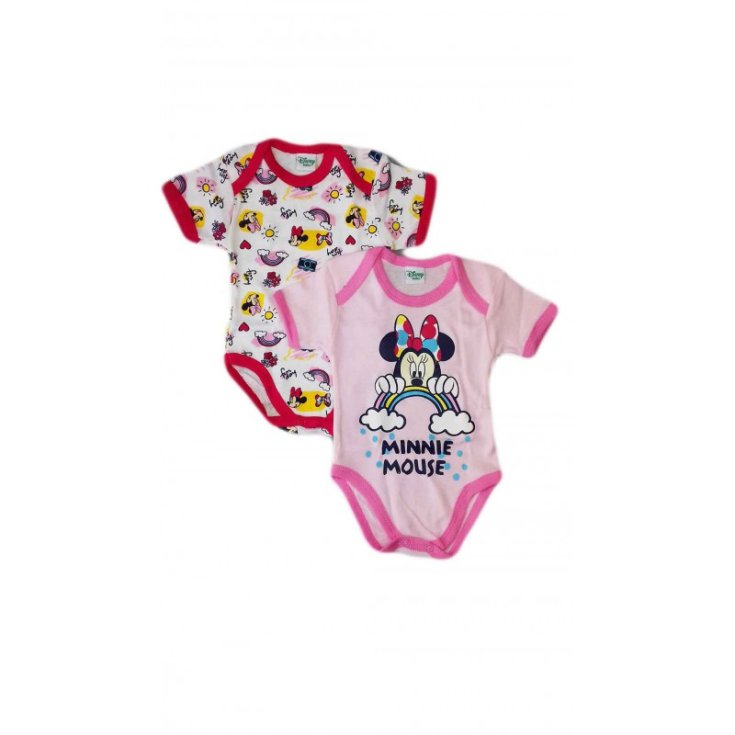 Bi-pack bodysuit baby girl half sleeve Disney baby Minnie pink / fuchsia or yellow / fuchsia 6 m