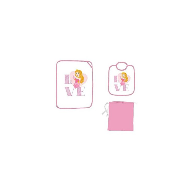Kindergarten set 3pcs bib bib + placemat + bag for baby girl Disney Princesses pink TU