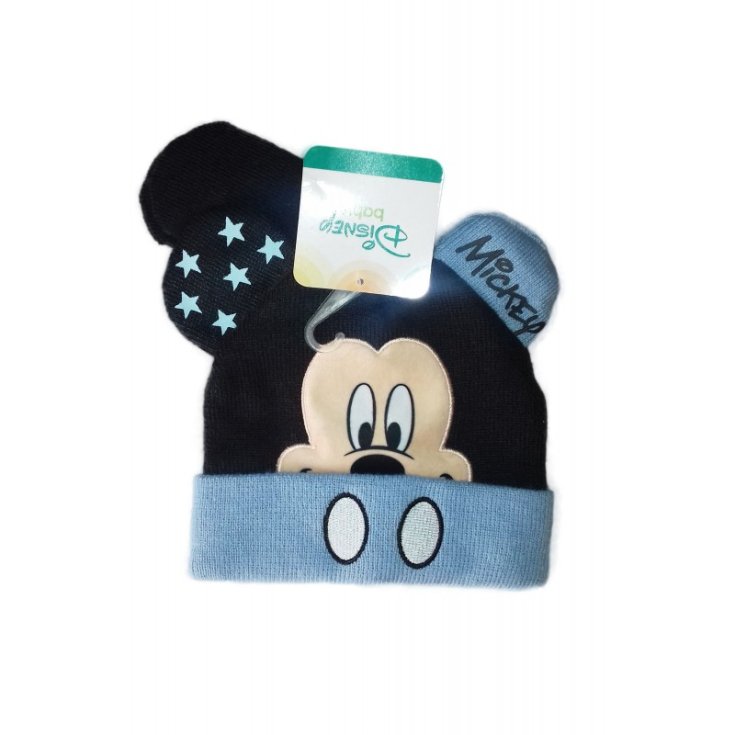 Set 2pcs Disney Mickey blue baby mittens hat size 50