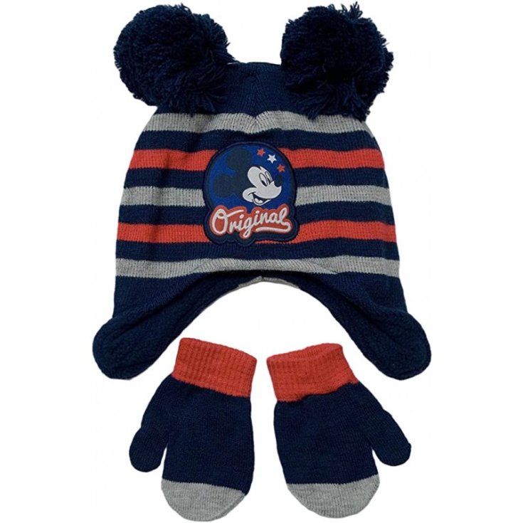 Ear flap hat with mittens Disney Mickey blue baby size 50