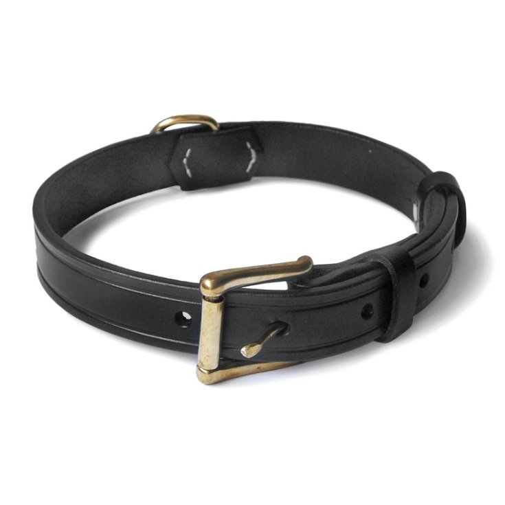 RECORD BLACK STITCHED LEATHER COLLAR 3,5X65